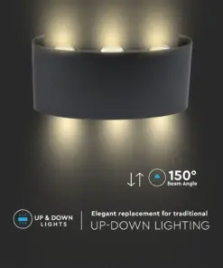 Φωτιστικό Τοίχου 5W LED Up-Down Μαύρο V-TAC IP65 Θερμό Λευκό 3000K – 218615