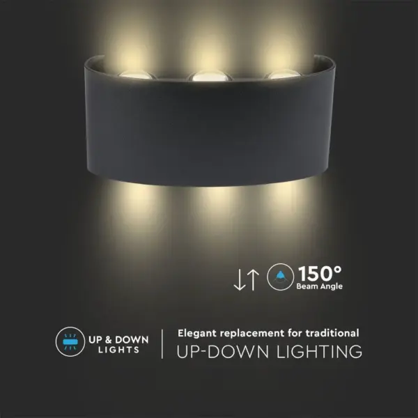 Φωτιστικό Τοίχου 5W LED Up-Down Μαύρο V-TAC IP65 Θερμό Λευκό 3000K – 218615