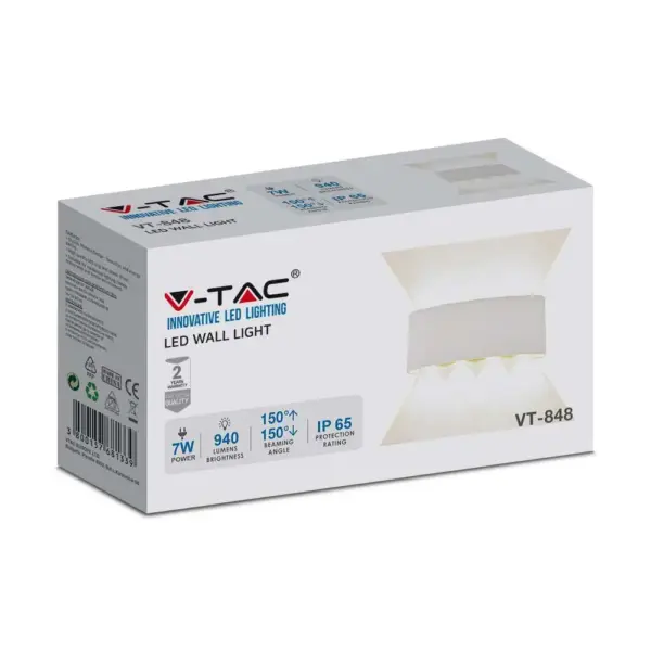 Φωτιστικό Τοίχου 7W LED Up-Down Λευκό V-TAC IP65 Θερμό Λευκό 3000K – 218617