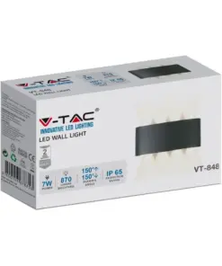 Φωτιστικό Τοίχου 7W LED Up-Down Μαύρο V-TAC IP65 Θερμό Λευκό 3000K – 218619