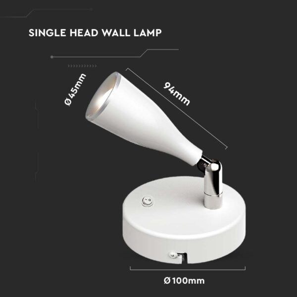 LED Επιτοίχιο Φωτιστικό 4.5W Λευκό με Διακόπτη V-TAC Θερμό Λευκό 3000K – 218675