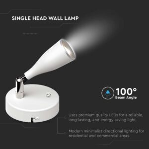 LED Επιτοίχιο Φωτιστικό 4.5W Λευκό με Διακόπτη V-TAC Θερμό Λευκό 3000K – 218675