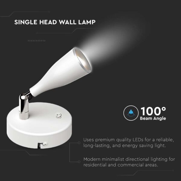 LED Επιτοίχιο Φωτιστικό 4.5W Λευκό με Διακόπτη V-TAC Θερμό Λευκό 3000K – 218675