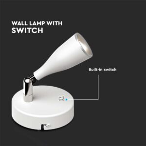 LED Επιτοίχιο Φωτιστικό 4.5W Λευκό με Διακόπτη V-TAC Θερμό Λευκό 3000K – 218675