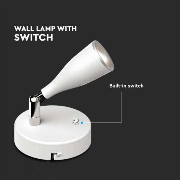 LED Επιτοίχιο Φωτιστικό 4.5W Λευκό με Διακόπτη V-TAC Θερμό Λευκό 3000K – 218675