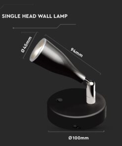 LED Επιτοίχιο Φωτιστικό 4.5W Μαύρο με Διακόπτη V-TAC Φυσικό Λευκό 4000K – 218678