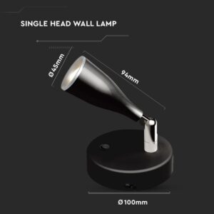 LED Επιτοίχιο Φωτιστικό 4.5W Μαύρο με Διακόπτη V-TAC Φυσικό Λευκό 4000K – 218678