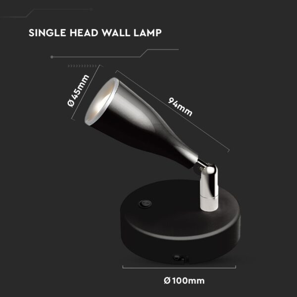 LED Επιτοίχιο Φωτιστικό 4.5W Μαύρο με Διακόπτη V-TAC Φυσικό Λευκό 4000K – 218678