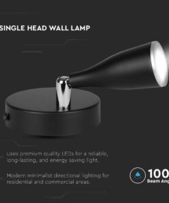 LED Επιτοίχιο Φωτιστικό 4.5W Μαύρο με Διακόπτη V-TAC Φυσικό Λευκό 4000K – 218678