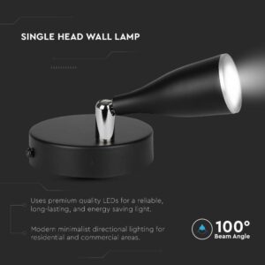 LED Επιτοίχιο Φωτιστικό 4.5W Μαύρο με Διακόπτη V-TAC Φυσικό Λευκό 4000K – 218678