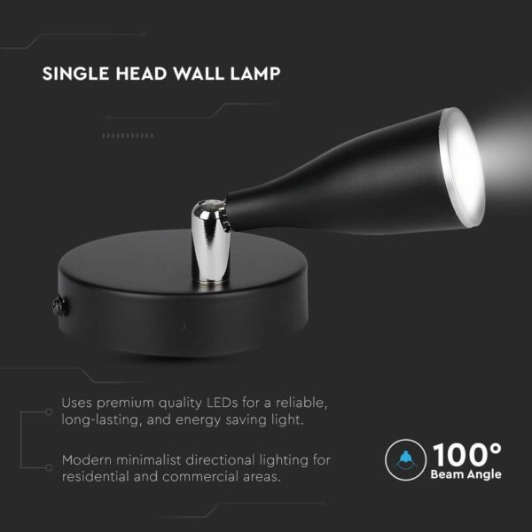 LED Επιτοίχιο Φωτιστικό 4.5W Μαύρο με Διακόπτη V-TAC Φυσικό Λευκό 4000K – 218678