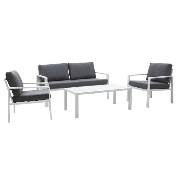Garden lounge Ritchie set 4pcs aluminum white-fabric dark grey 219-000003