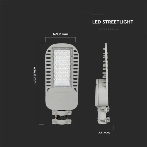 LED φωτιστικό δρόμου V-TAC PRO Samsung Chip 50W 4000Κ γκρι σώμα 135lm/W – 21958