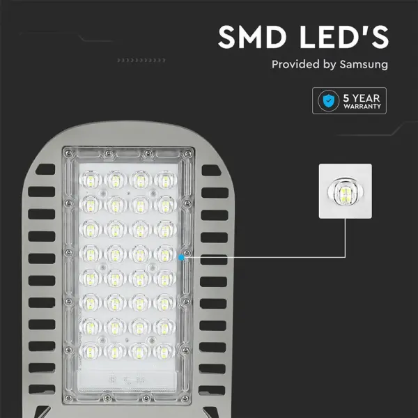 LED φωτιστικό δρόμου V-TAC PRO Samsung Chip 50W 4000Κ γκρι σώμα 135lm/W – 21958