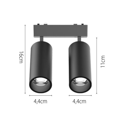 InLight Φωτιστικό LED 2x9W 3000K για Ultra-Thin μαγνητική ράγα σε μαύρη απόχρωση D:16cmX4,4cm (T03801-BL)