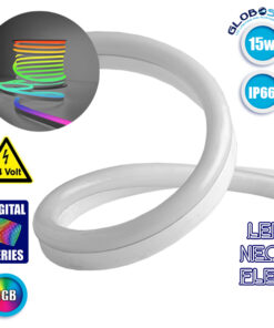 NEON FLEX LED 1m 15W/m 24V 60 SMD/m 5050 SMD 1200lm/m 120° Αδιάβροχη IP66 Digital Magic DMX Addressable UCS512C3 RGB Dimmable GloboStar-22627GS