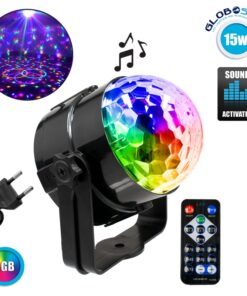 GloboStar® 79601-1 LED Party Disco Μπάλα με Περιστρεφόμενα Φωτορυθμικά Εφέ Πολύχρωμη RGB 15W με Sound Control Activated Εφέ και με Ασύρματο Χειριστήριο AC 230V IP20 Μ11 x Π8.6 x Υ13cm