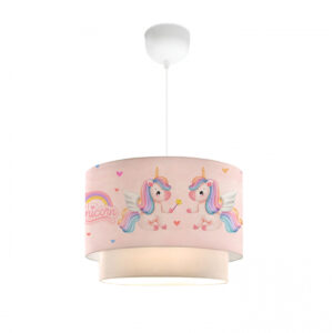 GloboStar® PONY 204-0016 Παιδικό Κρεμαστό Φωτιστικό Φιγούρα Μονόφωτο 1 x E27 IP20 Ροζ Ύφασμα – Μ30 x Π30 x Υ70cm