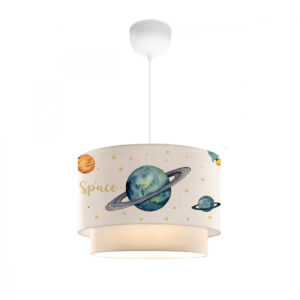 GloboStar® SATURN 204-0012 Παιδικό Κρεμαστό Φωτιστικό Φιγούρα Μονόφωτο 1 x E27 IP20 Λευκό Ύφασμα – Μ30 x Π30 x Υ70cm