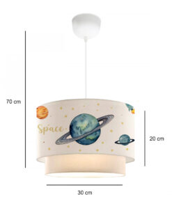 GloboStar® SATURN 204-0012 Παιδικό Κρεμαστό Φωτιστικό Φιγούρα Μονόφωτο 1 x E27 IP20 Λευκό Ύφασμα – Μ30 x Π30 x Υ70cm