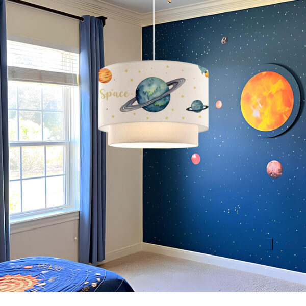 GloboStar® SATURN 204-0012 Παιδικό Κρεμαστό Φωτιστικό Φιγούρα Μονόφωτο 1 x E27 IP20 Λευκό Ύφασμα – Μ30 x Π30 x Υ70cm