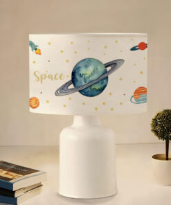 GloboStar® SATURN 204-0030 Παιδικό Eπιτραπέζιο Φωτιστικό Φιγούρα Μονόφωτο 1 x E27 IP20 Μπεζ Ύφασμα – Μ24 x Π24 x Υ32cm