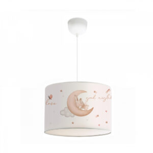 GloboStar® MOON 204-0019 Παιδικό Κρεμαστό Φωτιστικό Φιγούρα Μονόφωτο 1 x E27 IP20 Λευκό Ύφασμα – Μ28 x Π28 x Υ70cm