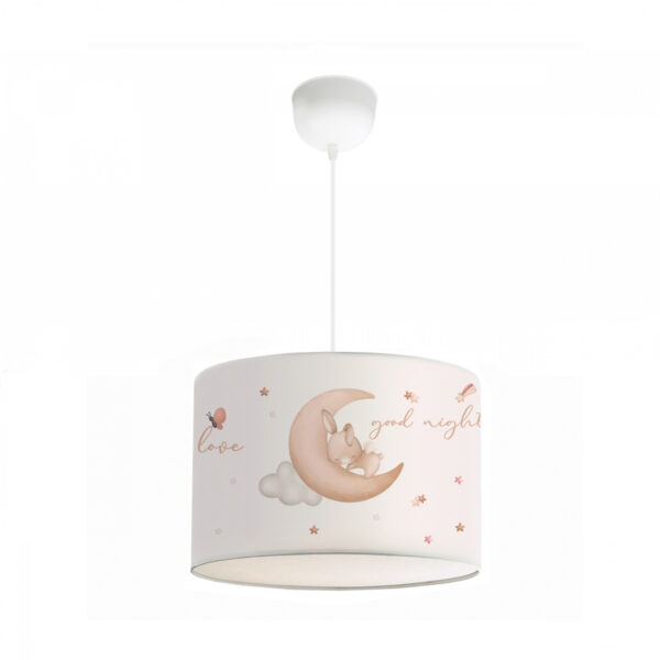 GloboStar® MOON 204-0019 Παιδικό Κρεμαστό Φωτιστικό Φιγούρα Μονόφωτο 1 x E27 IP20 Λευκό Ύφασμα – Μ28 x Π28 x Υ70cm