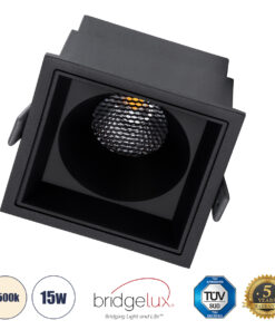 GloboStar® PLUTO-B 60280 Χωνευτό LED Spot Downlight TrimLess Μ10.4xΠ10.4cm 15W 1950lm 38° AC 220-240V IP20 Μ10.4 x Π10.4 x Υ6.5cm – Τετράγωνο – Μαύρο & Anti-Glare HoneyComb – Φυσικό Λευκό 4500K – Bridgelux COB – 5 Years Warranty
