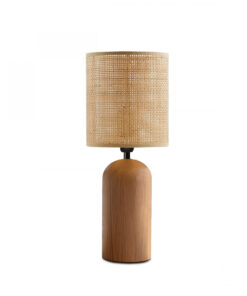 GloboStar® HARD 204-0065 Μοντέρνο Eπιτραπέζιο Φωτιστικό Μονόφωτο 1 x E27 IP20 Καφέ Ξύλο με Μπεζ Rattan – Μ15 x Π15 x Υ35cm