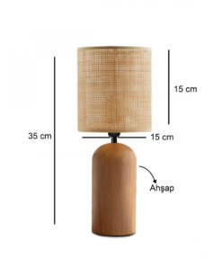 GloboStar® HARD 204-0065 Μοντέρνο Eπιτραπέζιο Φωτιστικό Μονόφωτο 1 x E27 IP20 Καφέ Ξύλο με Μπεζ Rattan – Μ15 x Π15 x Υ35cm