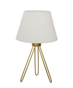GloboStar® TRIP 204-0085 Μοντέρνο Eπιτραπέζιο Φωτιστικό Μονόφωτο 1 x E27 IP20 Χρυσό Μέταλλο με Λευκό Ύφασμα – Μ22 x Π22 x Υ33cm