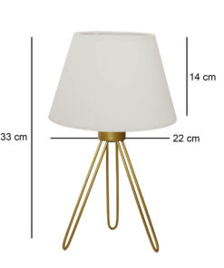 GloboStar® TRIP 204-0085 Μοντέρνο Eπιτραπέζιο Φωτιστικό Μονόφωτο 1 x E27 IP20 Χρυσό Μέταλλο με Λευκό Ύφασμα – Μ22 x Π22 x Υ33cm