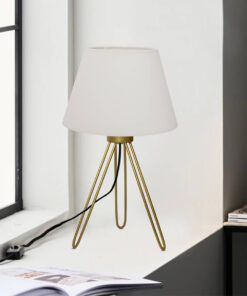 GloboStar® TRIP 204-0085 Μοντέρνο Eπιτραπέζιο Φωτιστικό Μονόφωτο 1 x E27 IP20 Χρυσό Μέταλλο με Λευκό Ύφασμα – Μ22 x Π22 x Υ33cm