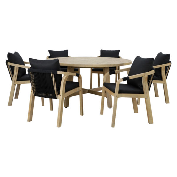 Dining set 7pcs Spice pakoworld natural acacia wood-black fabric 228-000017