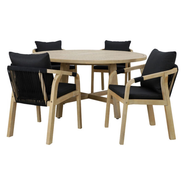 Dining set 5pcs Spice pakoworld natural acacia wood-fabric black 228-000018