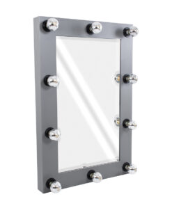 GloboStar® MAKEUP MIRROR-60×90-6 Μοντέρνος Καθρέπτης Μακιγιάζ με Πλαίσιο Φυσικού Ξύλου με Διακόπτη On/Off 10 x E27 AC220-240V – Μ60 x Π7 x Υ90cm – Γκρι Ανθρακί