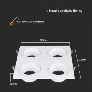 Χωνευτό φωτιστικό Spot 4xGU10 τετράγωνο λευκό V-TAC – 23003