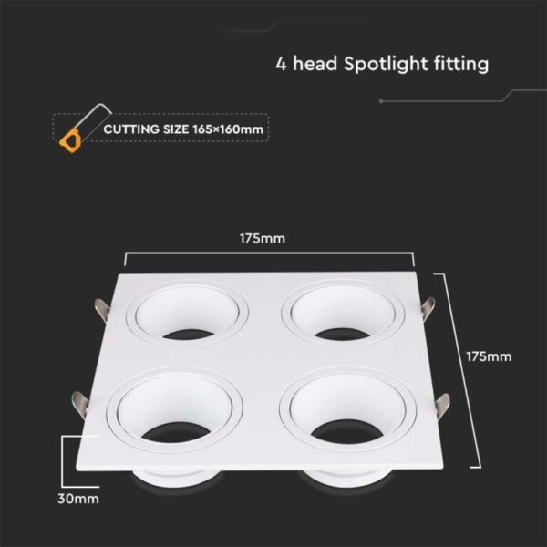 Χωνευτό φωτιστικό Spot 4xGU10 τετράγωνο λευκό V-TAC – 23003