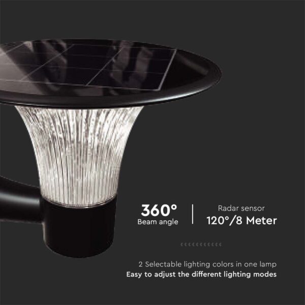 Επιτοίχιο Φωτιστικό LED 15W 4000K IP65 Μαύρου Χρώματος Ηλιακό με Ανιχνευτή V-TAC – 23004