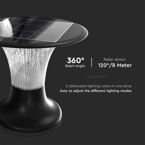 Φωτιστικό Δαπέδου Κήπου LED 15W 4000K IP65 Μαύρου Χρώματος Ηλιακό με Ανιχνευτή V-TAC – 23005