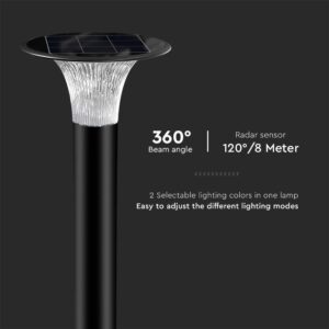 Φωτιστικό Κολωνάκι Κήπου LED 15W 4000K Ηλιακό με Ανιχνευτή κίνησης Μαύρου Χρώματος IP65 V-TAC – 23006