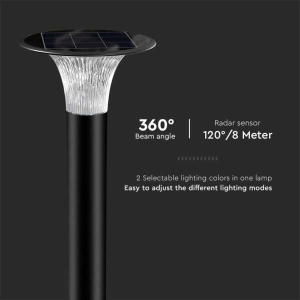 Φωτιστικό Κολωνάκι Κήπου LED 15W 4000K Ηλιακό με Ανιχνευτή κίνησης Μαύρου Χρώματος IP65 V-TAC – 23006