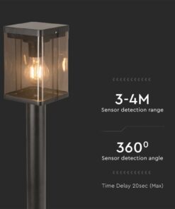 Κολωνάκι Κήπου 1xΕ27 IP54 Μαύρου Χρώματος με Ανιχνευτή V-TAC – 23009