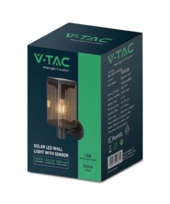 Επιτοίχιο Φωτιστικό 1xΕ27 Μαύρου Χρώματος Ηλιακό με Ανιχνευτή IP54 V-TAC – 23010