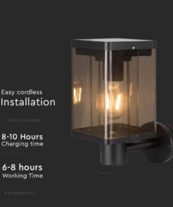 Επιτοίχιο Φωτιστικό 1xΕ27 Μαύρου Χρώματος Ηλιακό με Ανιχνευτή IP54 V-TAC – 23010