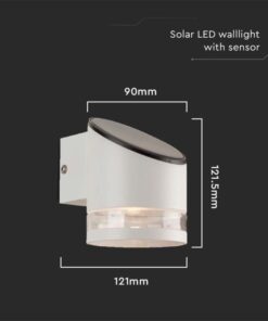LED ηλιακό φωτιστικό επιτοίχιο 0.55W θερμό λευκό 3000K με λευκό σώμα και αισθητήρα μικροκυμάτων V-TAC – 23014