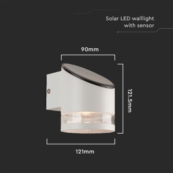 LED ηλιακό φωτιστικό επιτοίχιο 0.55W θερμό λευκό 3000K με λευκό σώμα και αισθητήρα μικροκυμάτων V-TAC – 23014