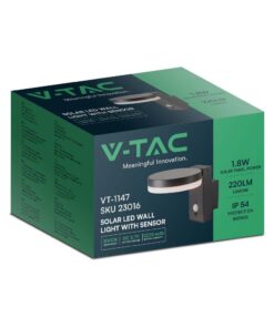 Επιτοίχιο Φωτιστικό τοίχου LED 1.8W 3000Κ Μαύρου Χρώματος IP54 Ηλιακό με Ανιχνευτή V-TAC – 23016