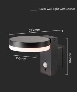 Επιτοίχιο Φωτιστικό τοίχου LED 1.8W 3000Κ Μαύρου Χρώματος IP54 Ηλιακό με Ανιχνευτή V-TAC – 23016